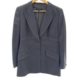 Escada Margaretha Ley Wool Contrast Stitch Denim Look Gray 2 Button Blazer US 12